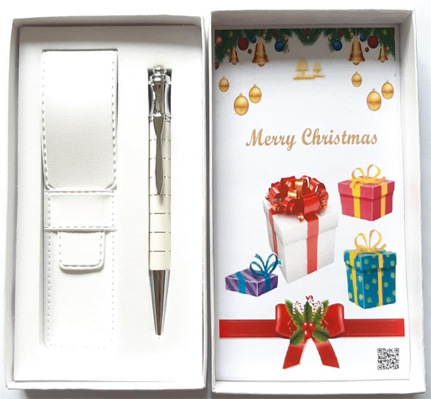 Black.white ballpoint pen with chrome rings and crystal top